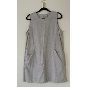 Eileen Fisher Hemp Organic Cotton Pinstripe Sleeveless Shift Dress Medium Boho